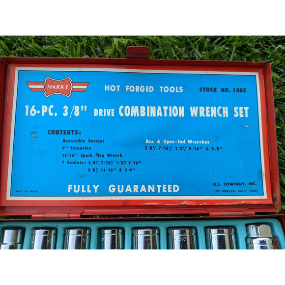 Vintage Mark I G.L. Company Inc. 16 Pieces 3/8" Drive Combination Wrench Set - Picture 3 of 8